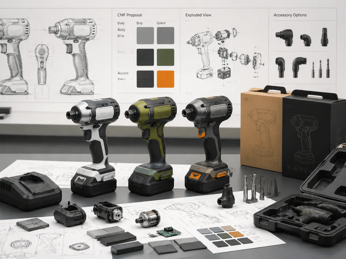 Power tool and small appliance supplier samples with packaging and finish options